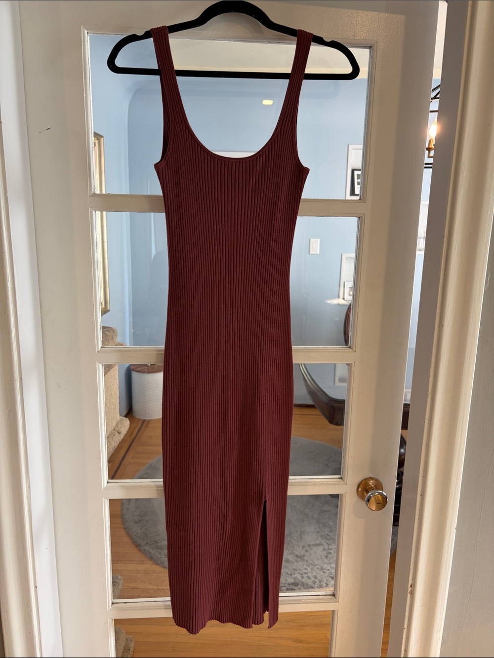 Gentle Fawn Ribbed Scoop Midi Dress in Burgundy